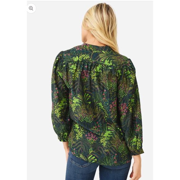 Birds of Paradis TROVATA Bailey long sleeve Silk Cotton Blouse Top Floral green - Picture 4 of 4